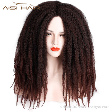 Aisi Hair Synthetic Afro Kinky Curly Hair Braided Long Wigs Dark Brown Marley Braiding Hair Wig for Black Women